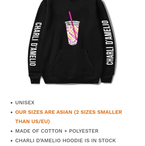 Charlie D'Amelio Merchandise Coffee Kangaroo Pouch Hoodie M Black - Picture 3 of 14